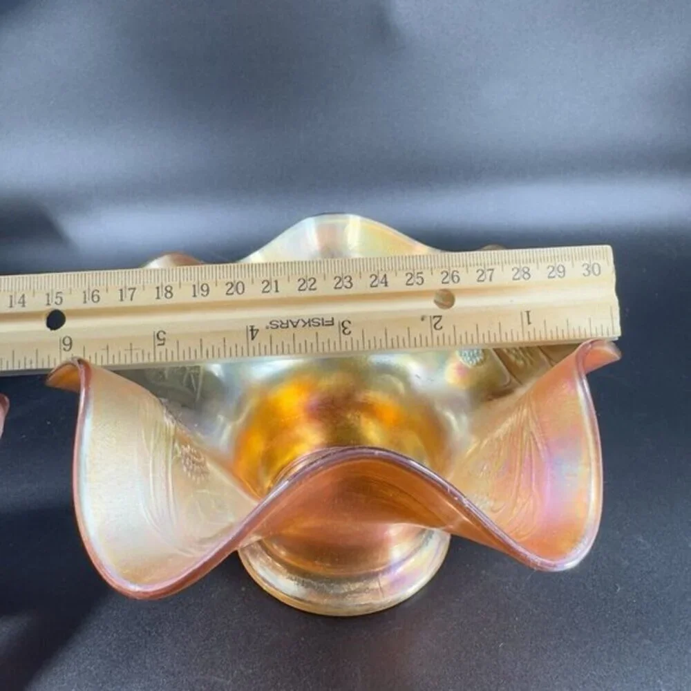 Antique Fenton Carnival Glass Blackberry‎ Spray Iridescent Ruffled Hat Bowl Dish